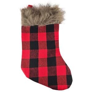 Buffalo Plaid Christmas Stocking Faux Fur Cuff 15" Holiday Decor Red Black